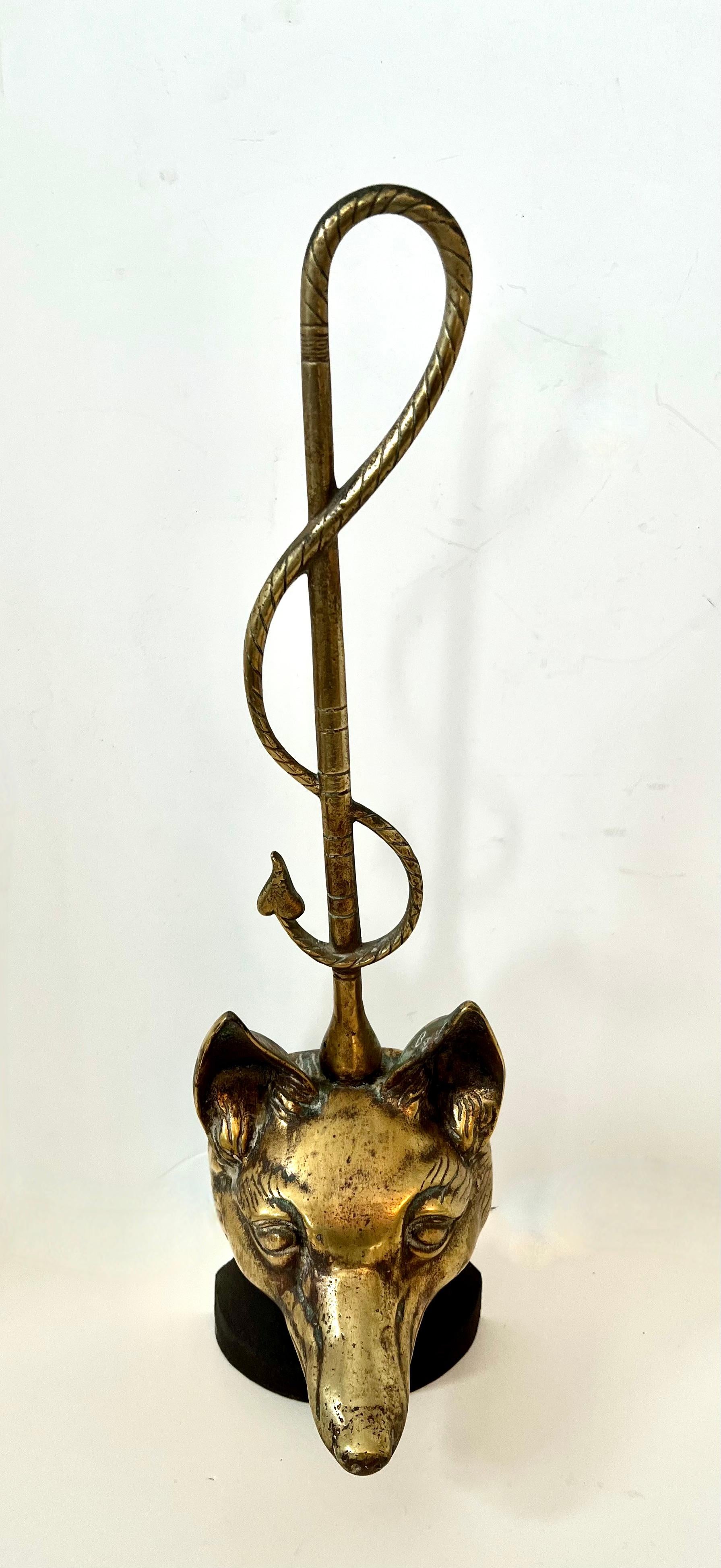 English Art Deco Brass Fox Door Stop With Riding Crop For Sale 1