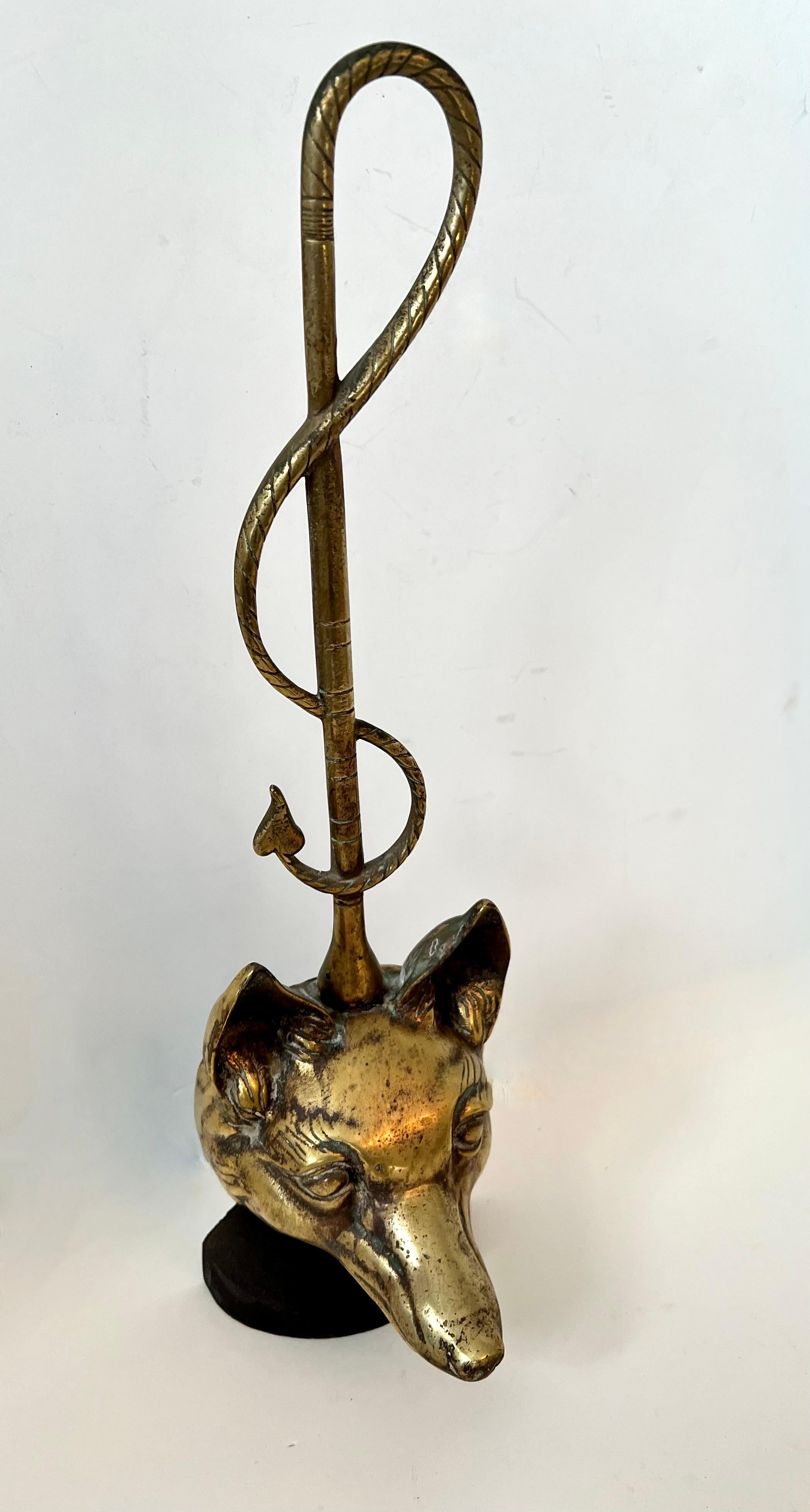 English Art Deco Brass Fox Door Stop With Riding Crop For Sale 2