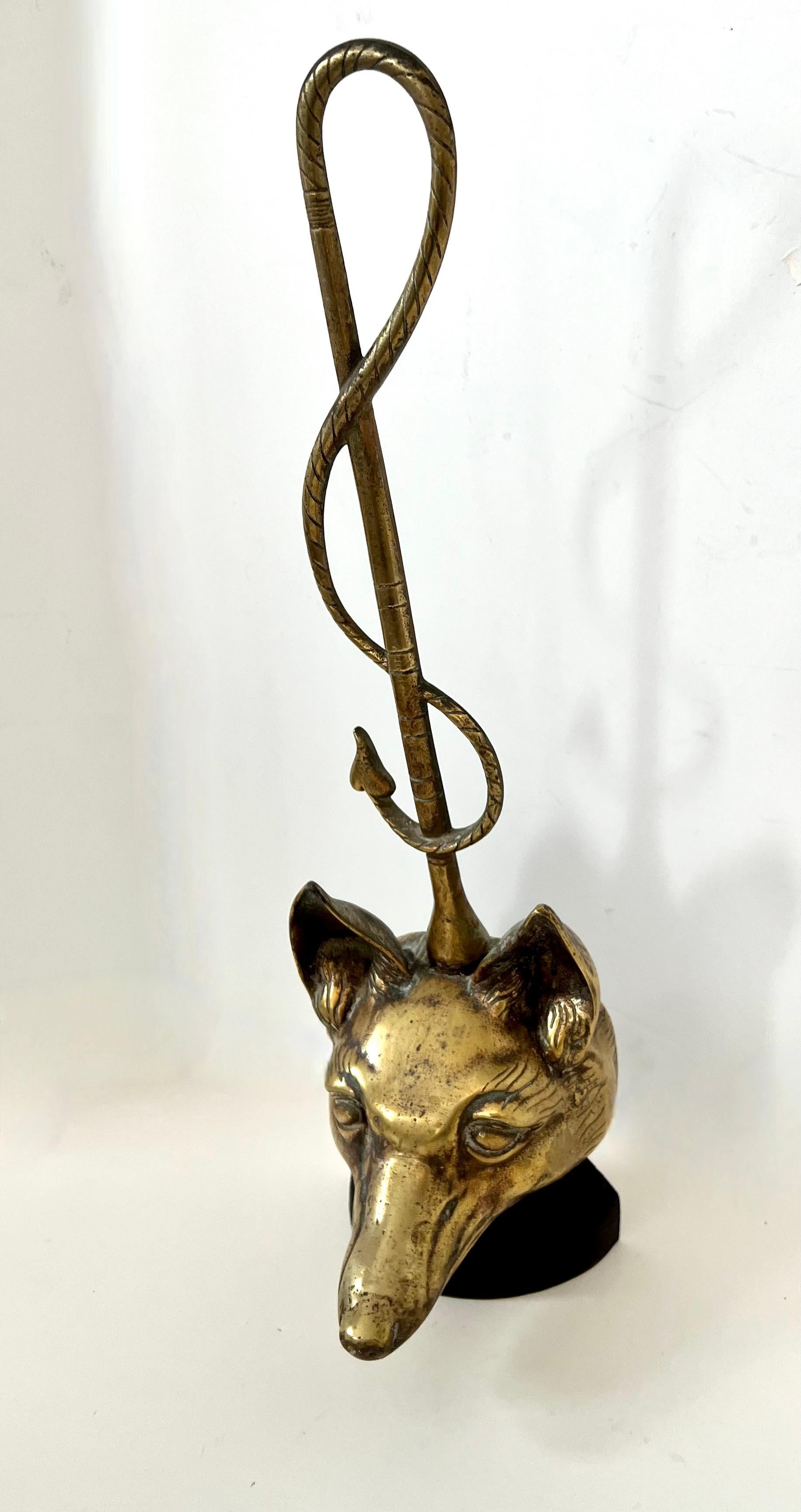 English Art Deco Brass Fox Door Stop With Riding Crop For Sale 3