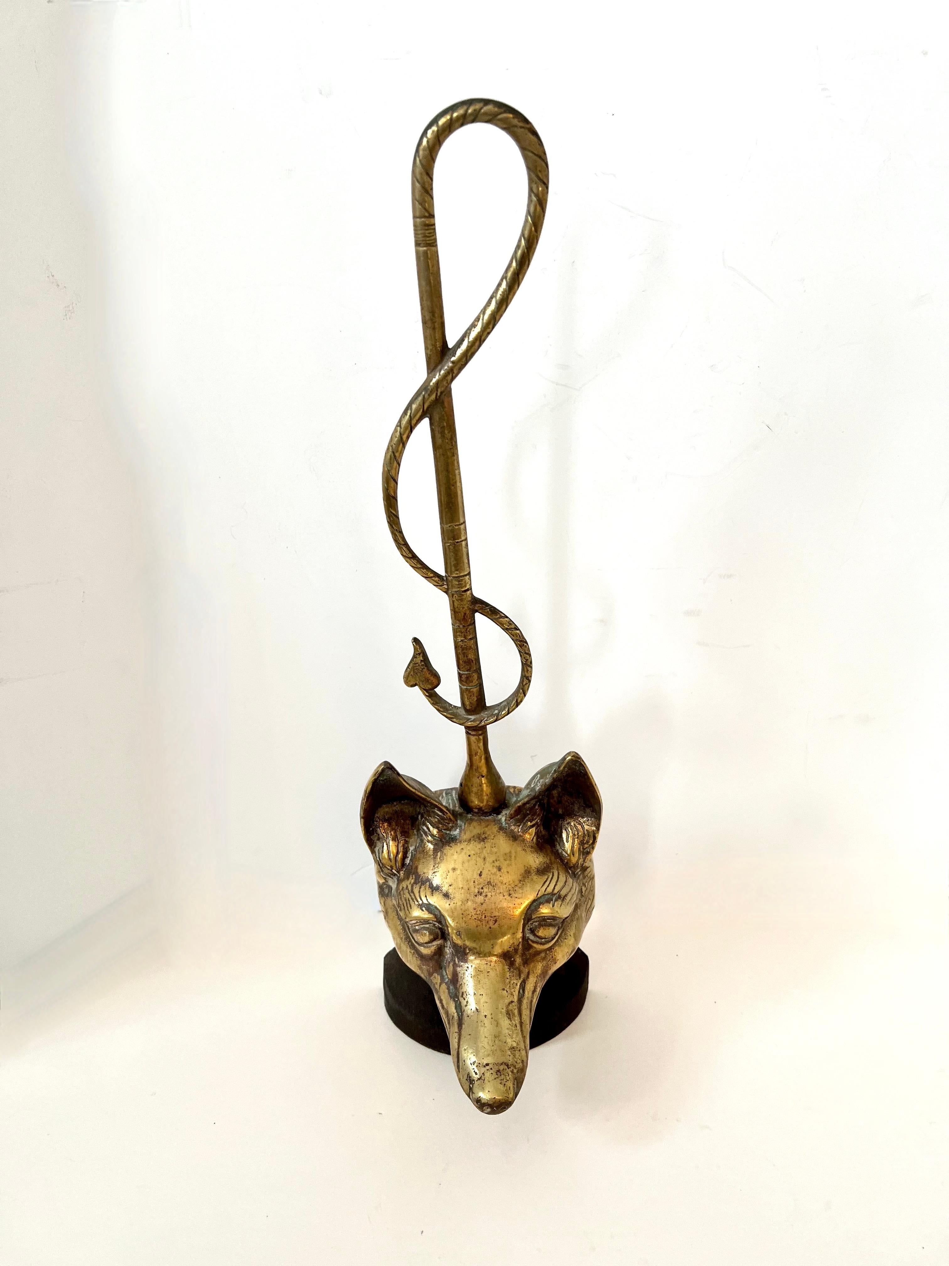 English Art Deco Brass Fox Door Stop With Riding Crop For Sale 4