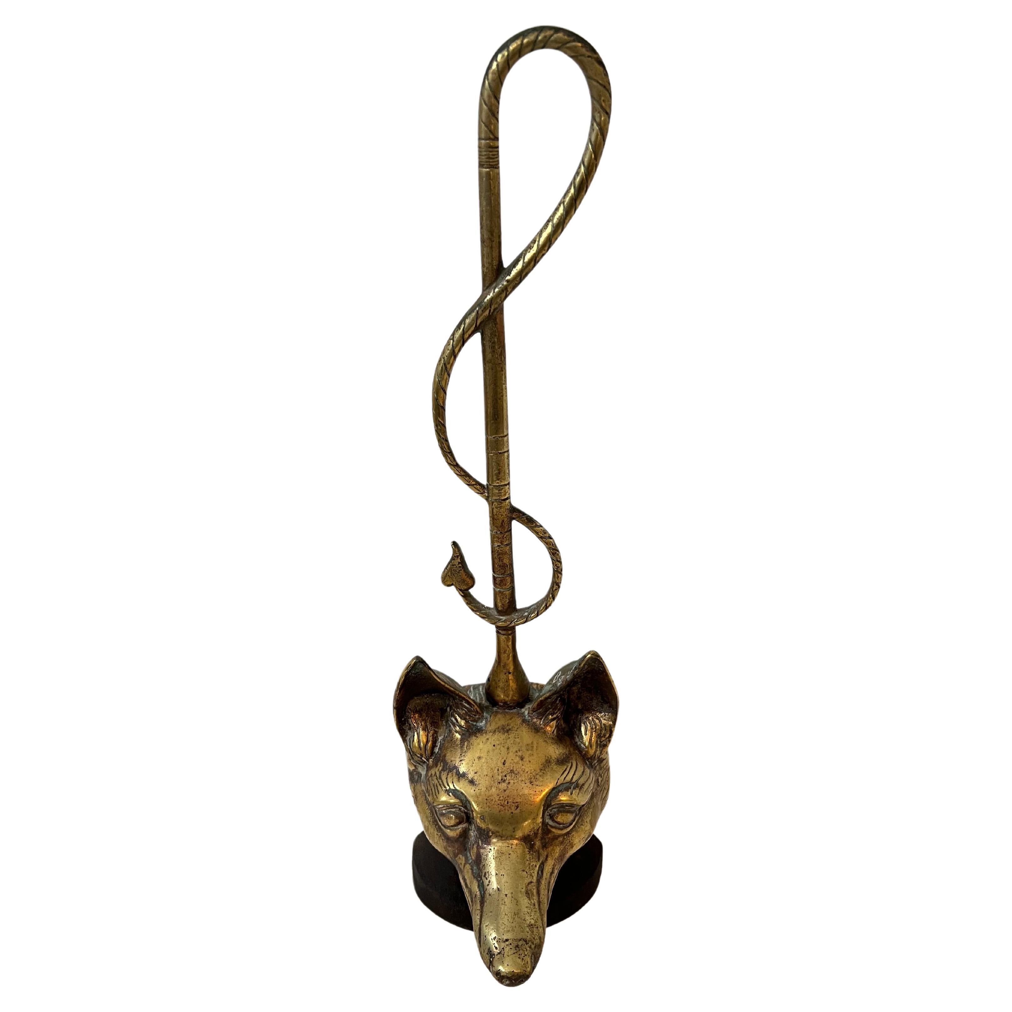 English Art Deco Brass Fox Door Stop With Riding Crop For Sale