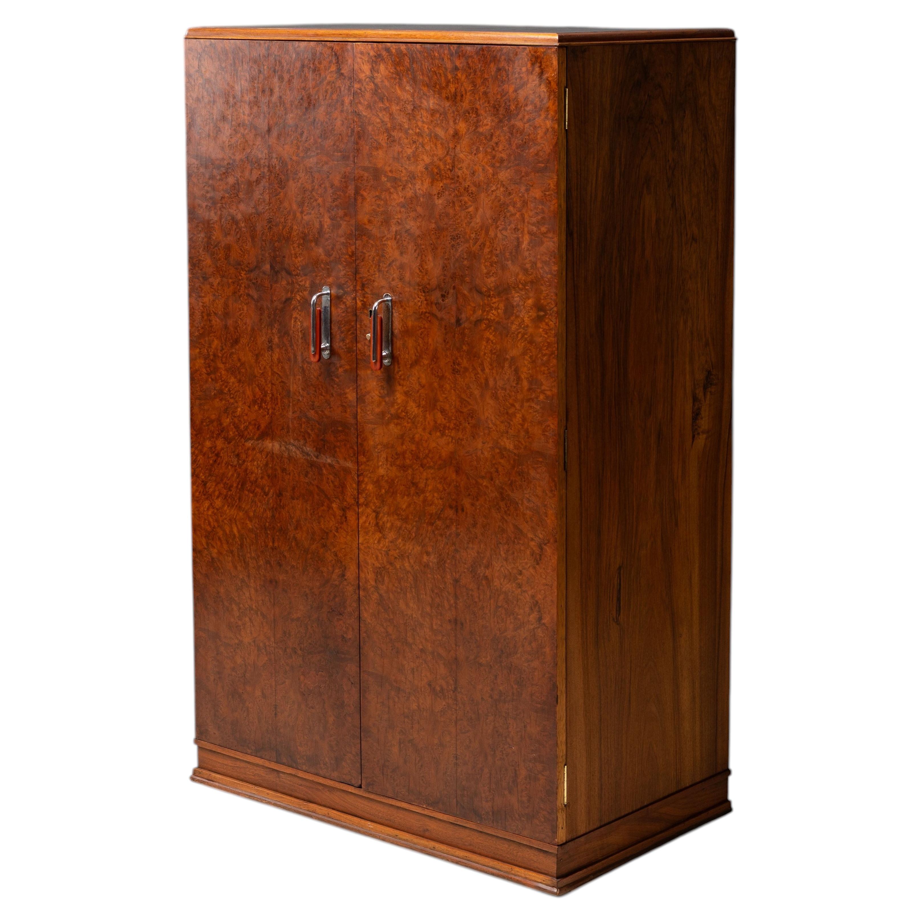 English Art Deco Burl Cabinet
