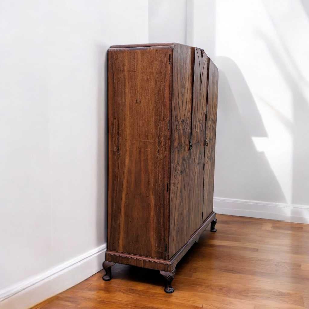 English Art Deco Burl Walnut Armoire, Wardrobe, c. 1930s 9