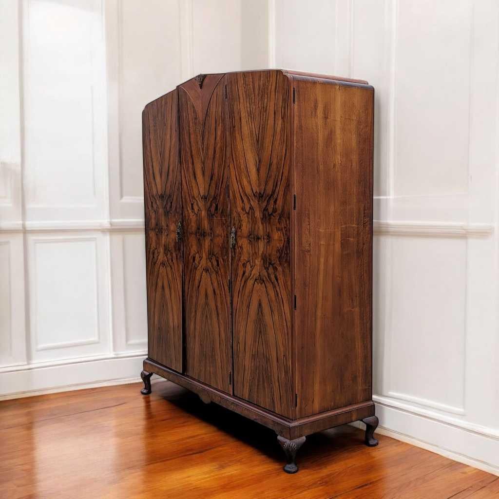 20th Century English Art Deco Burl Walnut Armoire, Wardrobe, c. 1930s