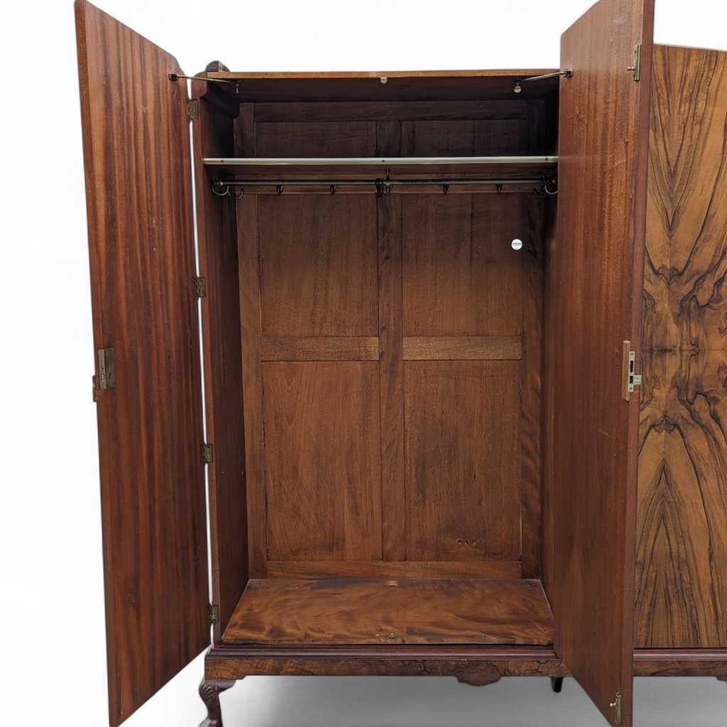 English Art Deco Burl Walnut Armoire, Wardrobe, c. 1930s 11