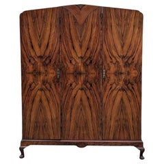 Armario inglés Art Decó de nogal burl, c. 1930