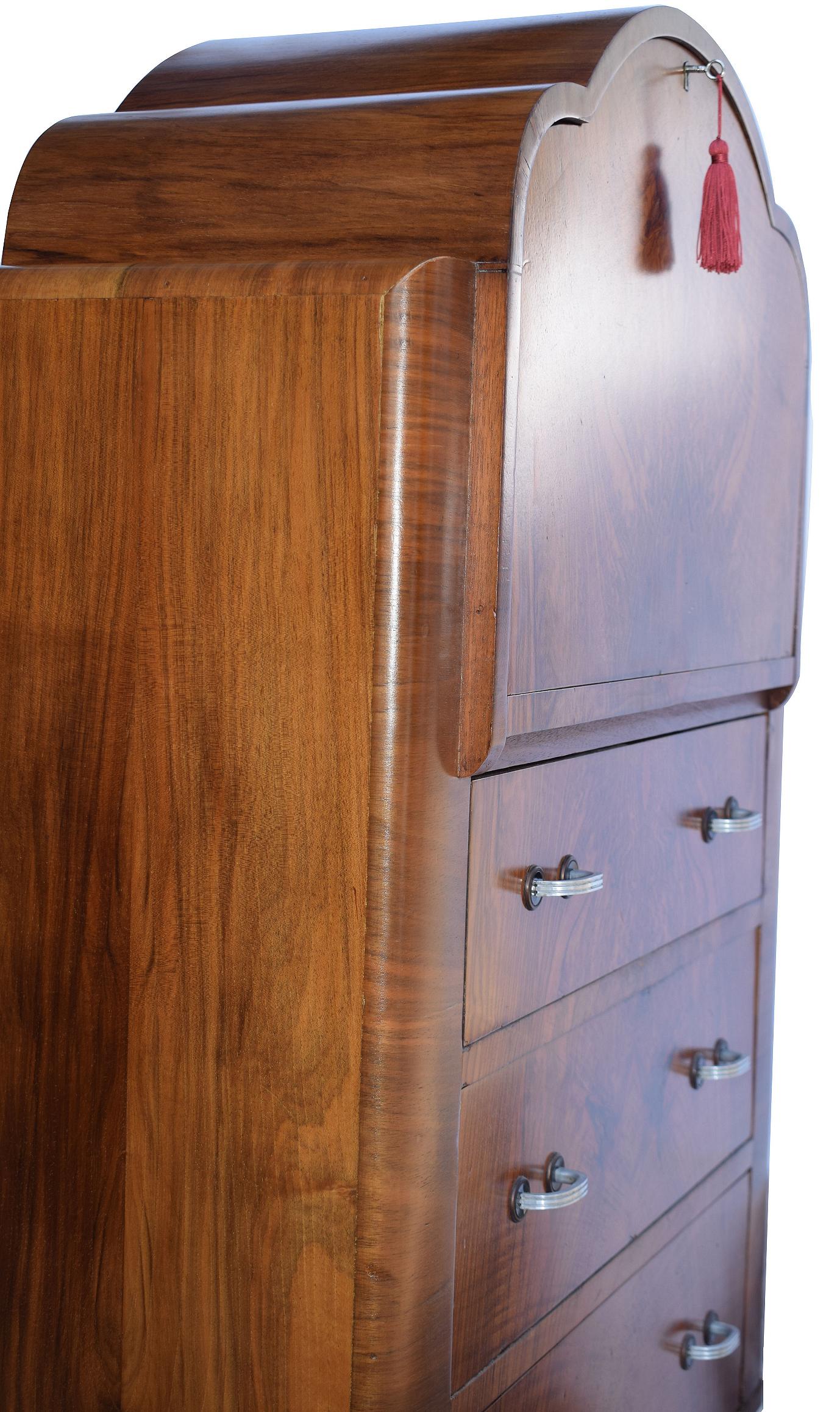 Art Deco English Burl Walnut Cloud Bureau, c1930 In Good Condition In Devon, England