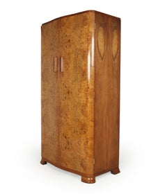 English Art Deco Burr Walnut Gentleman’s Wardrobe