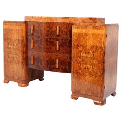 English Art Deco Burr Walnut Sideboard