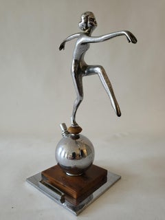 English Art Deco Chrome & Bakelite Figural Table Striker Lighter by Lorenzl (#1)