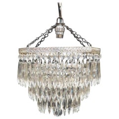 English Art Deco Chrome Octagonal Three-Tier Crystal Glass Chandelier