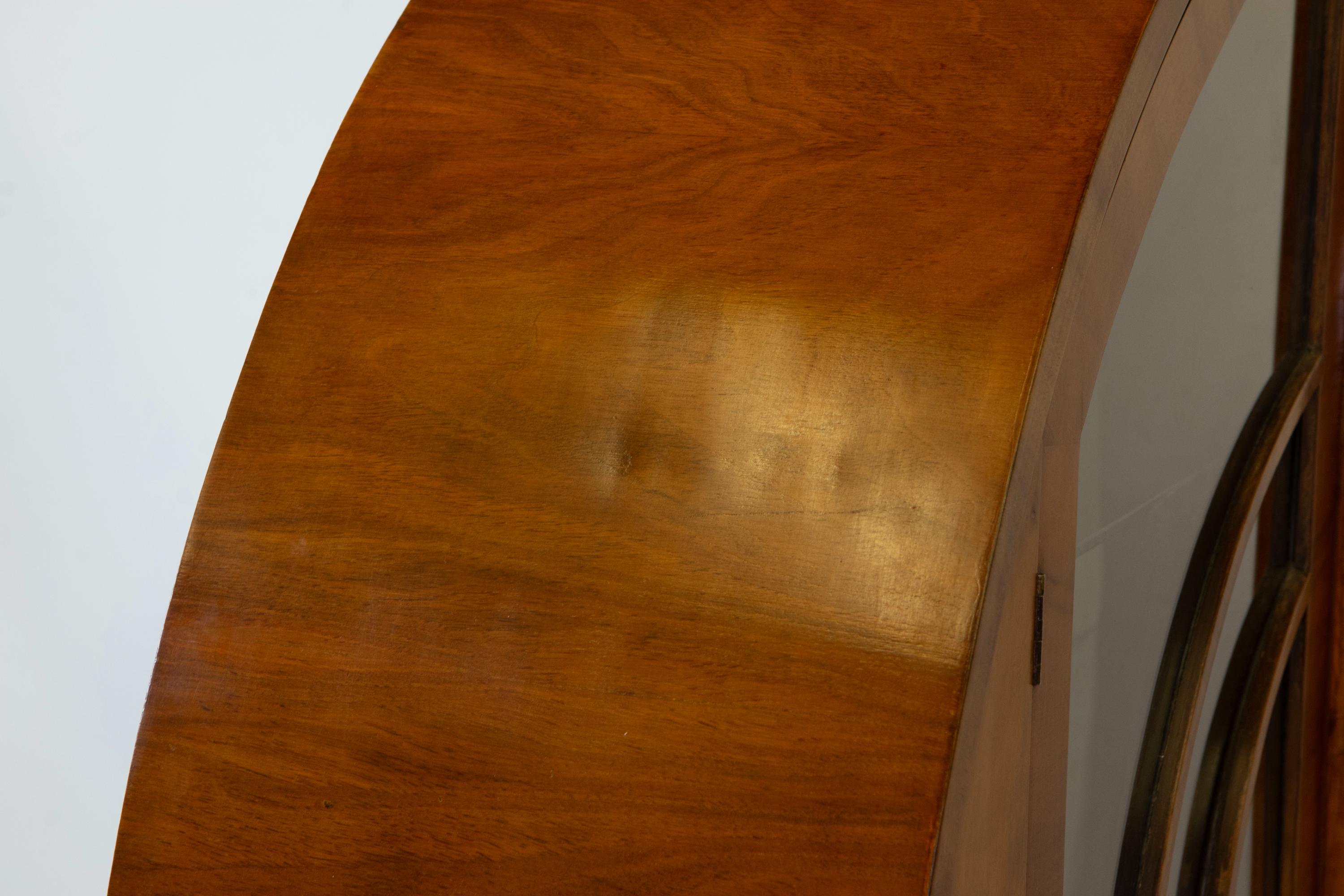 English Art Deco Circular Walnut 'Rocket' Display Cabinet Silk Backing 1930s 6