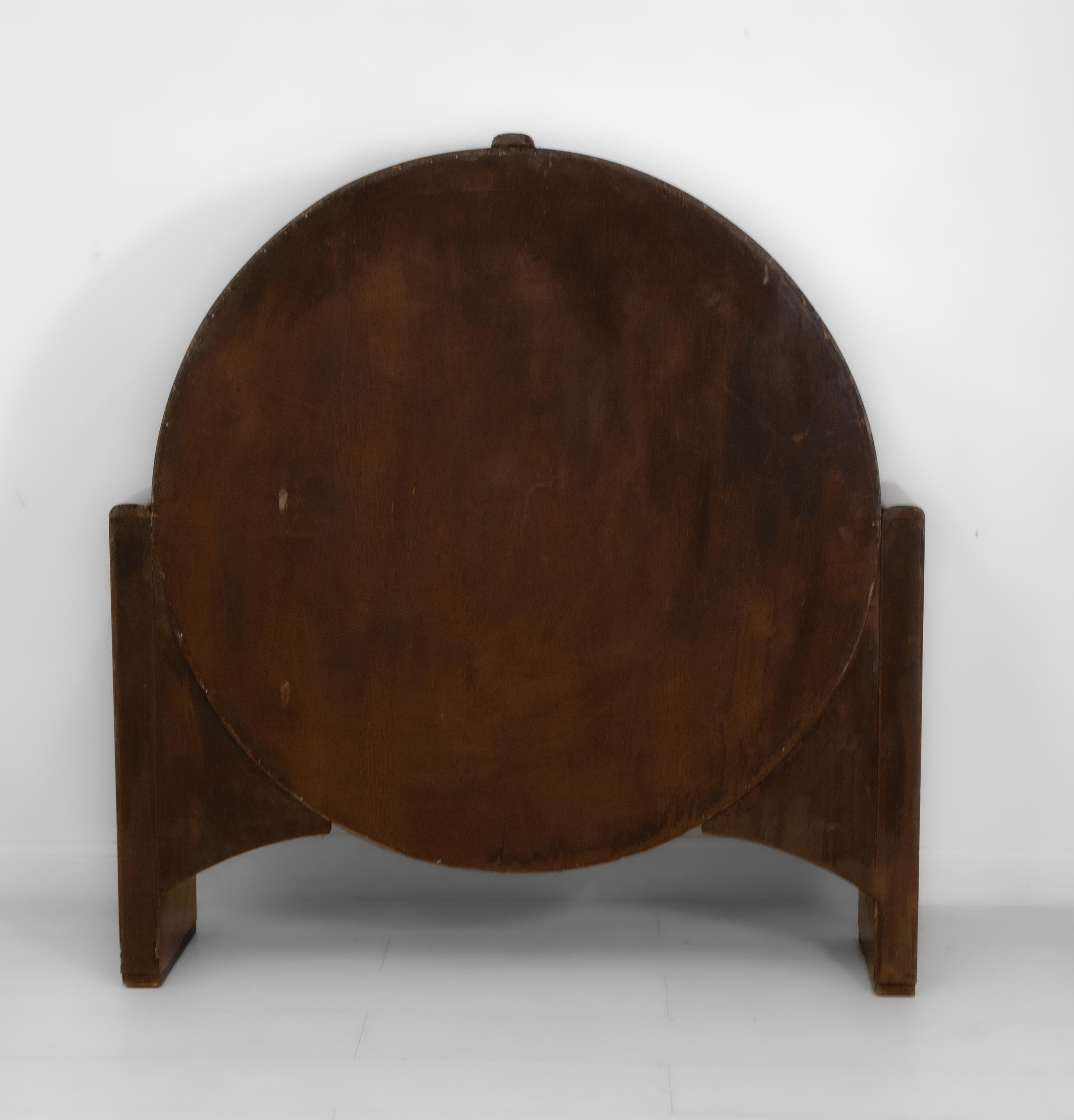 English Art Deco Circular Walnut 'Rocket' Display Cabinet Silk Backing 1930s 9