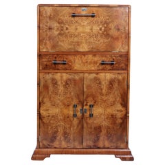Englischer Art-Déco-Cocktailschrank aus Wurzelnussholz