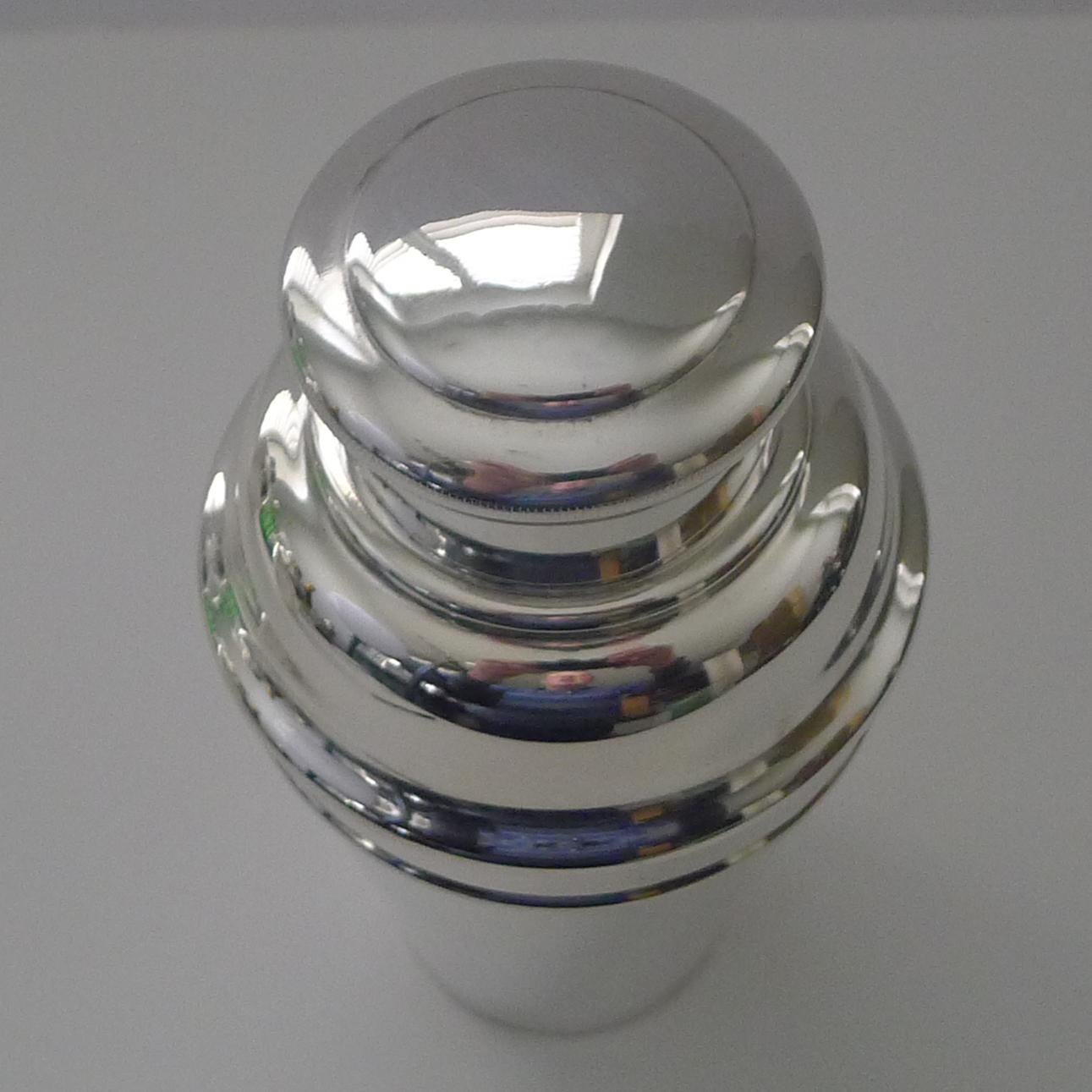 Silver Plate English Art Deco Cocktail Shaker by William Suckling Ltd. C.1930