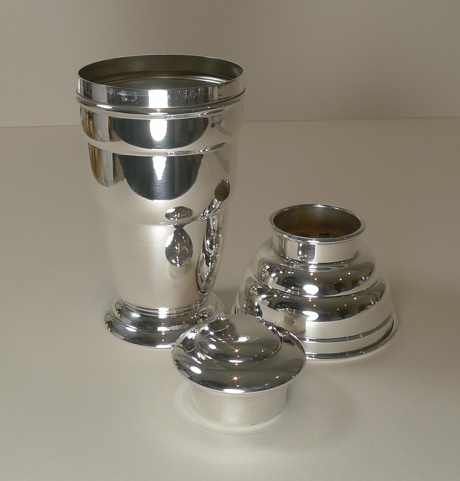 English Art Deco Cocktail Shaker c.1930, Silver Plate 5