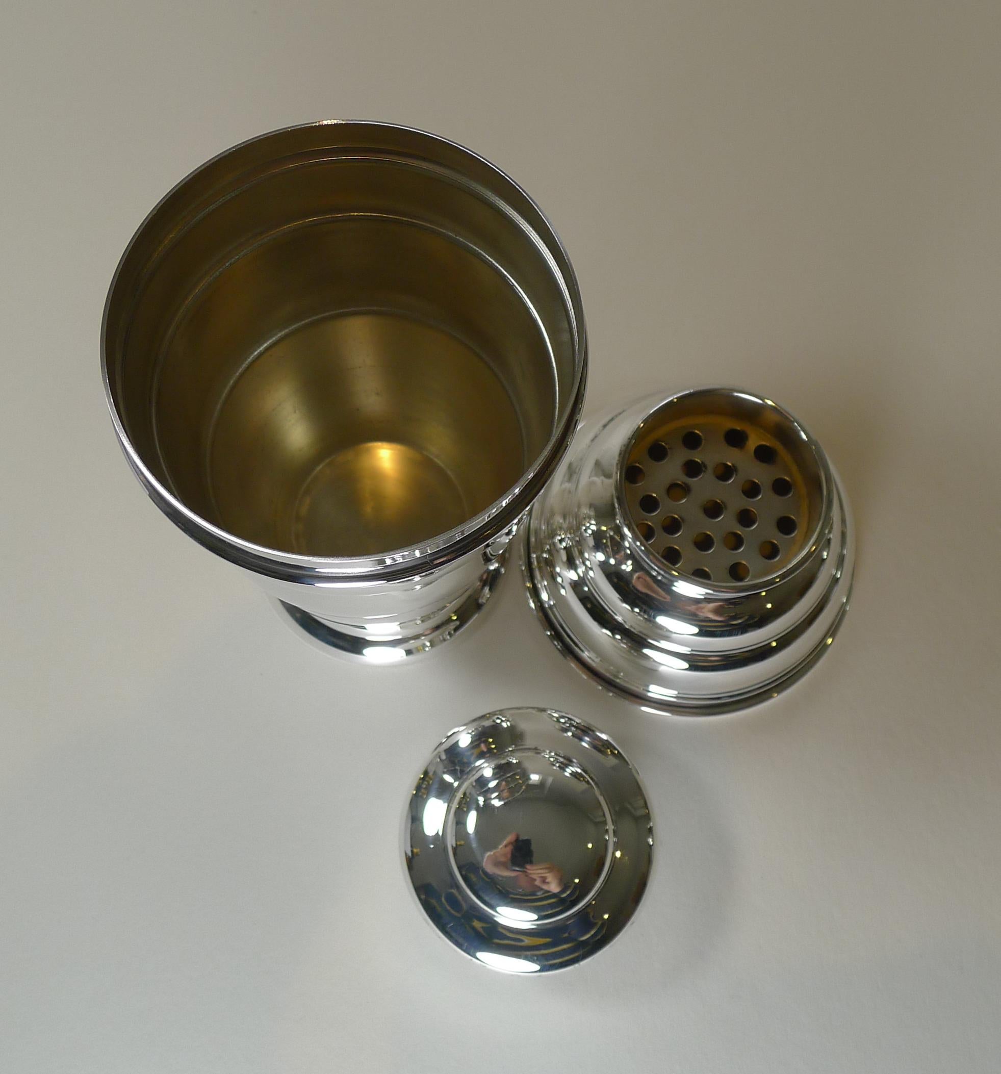 English Art Deco Cocktail Shaker c.1930, Silver Plate 3