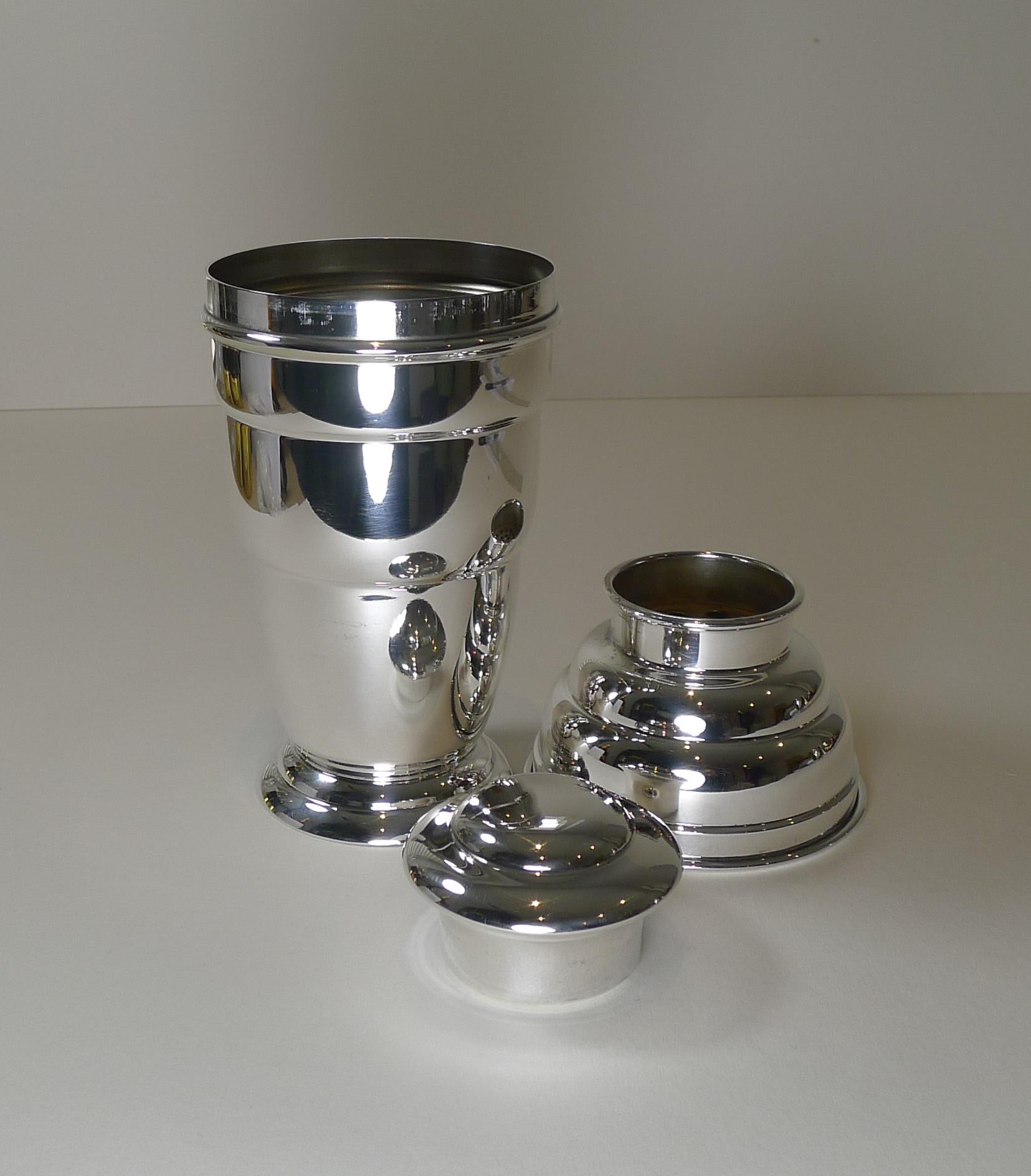 English Art Deco Cocktail Shaker c.1930, Silver Plate 4