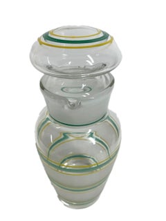 English Art Deco Cocktail Shaker with Frosted Bands and Yellow & Green Lines