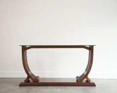 English Art Deco Console Table Att. to Harry & Lou Epstein, Oak & Glass, c. 1940