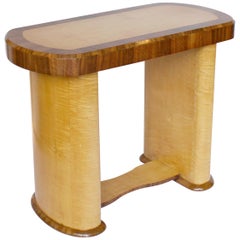 English Art Deco Console Table with Satin Birch and Figured Walnut Veneers