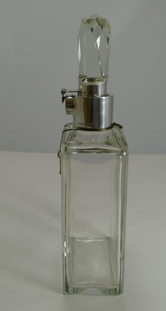 English Art Deco Crystal and Sterling Silver Locking Decanter by Hukin and Heath
