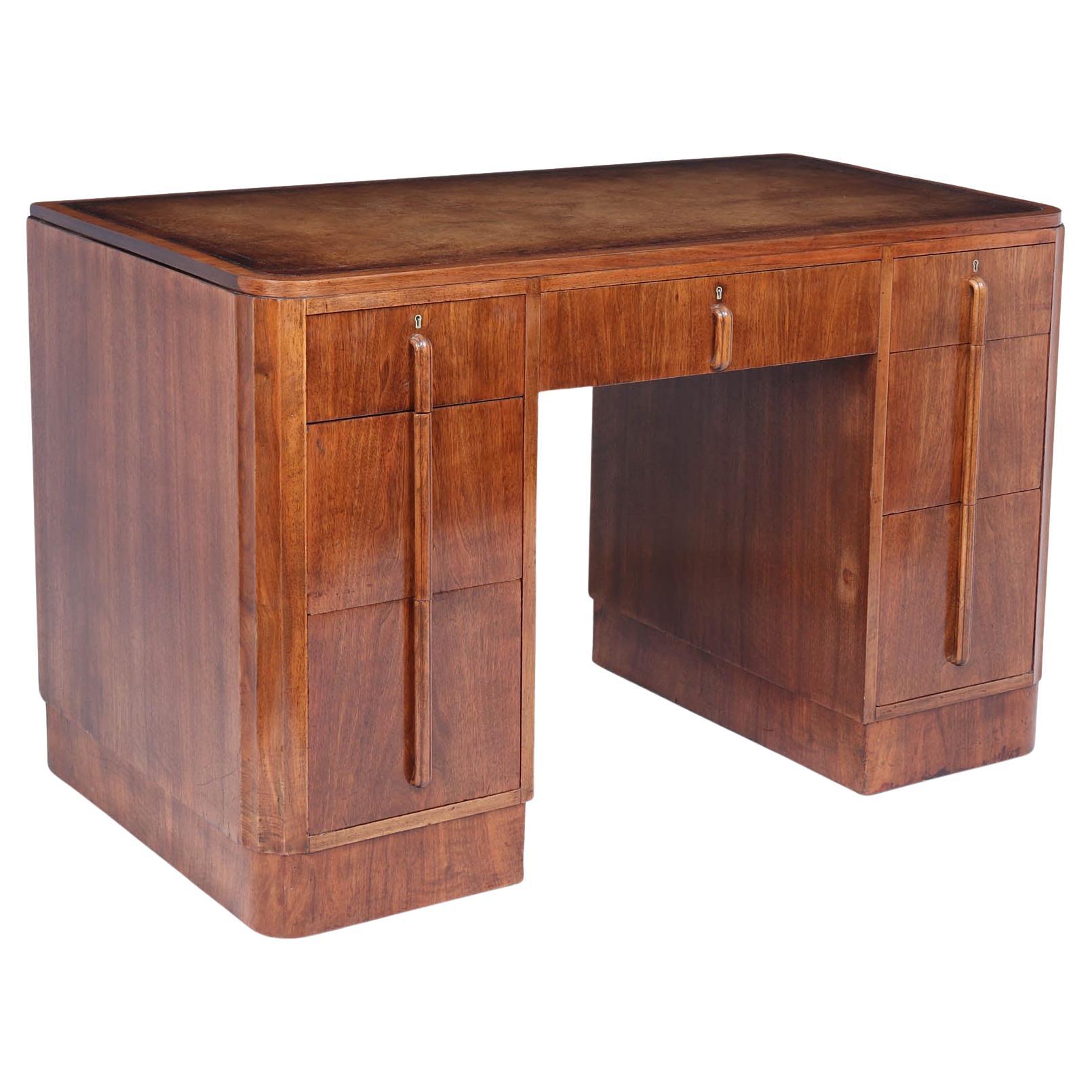 English Art Deco Desk in Walnut