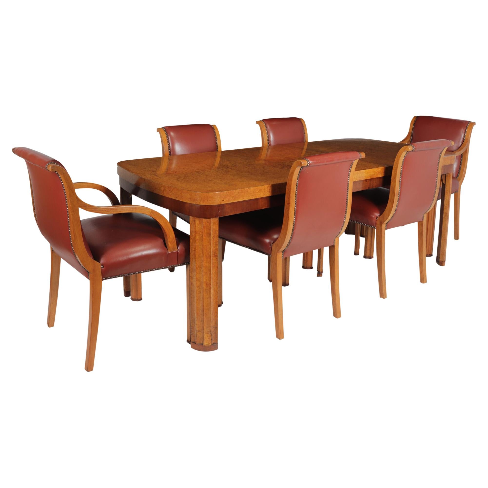 English Art Deco Dining Table and Chairs, c 1930