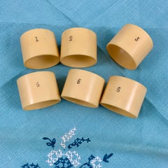 English Art Deco Era Numbered French Ivory Celluloid Napkin Rings, Set of 6