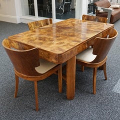 Ausziehbarer englischer Art-déco-Esstisch und sechs Stühle