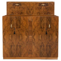 English Art Deco Figured Walnut Cocktail Cabinet Dry Bar