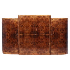 English Art Deco Figured Walnut Sideboard