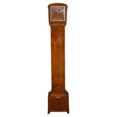 Used English Art Deco Figured Walnut Tall Case Clock