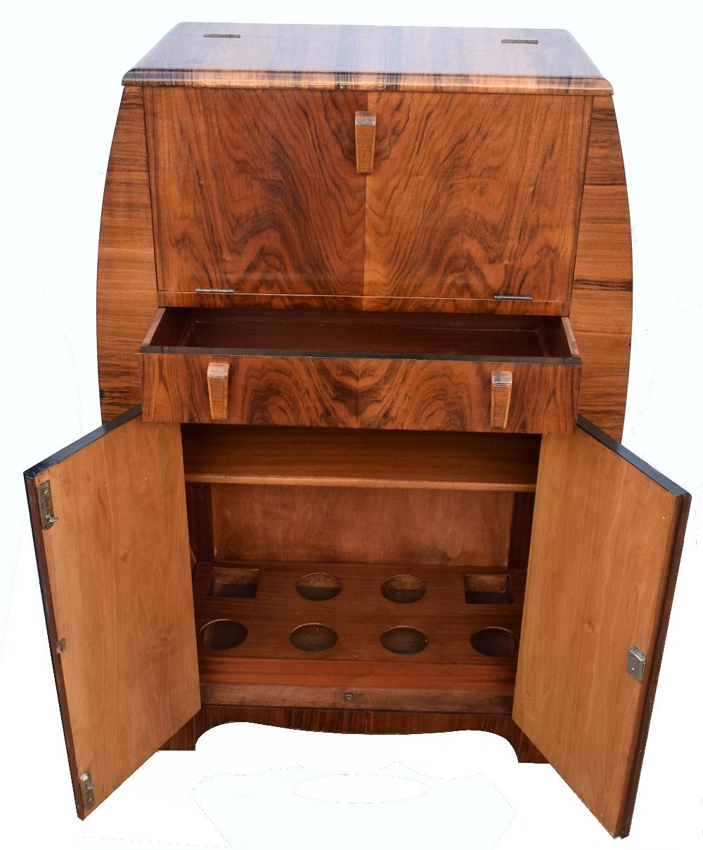 Mirror English Art Deco Fitted Burr Walnut Cocktail Cabinet or Dry Bar