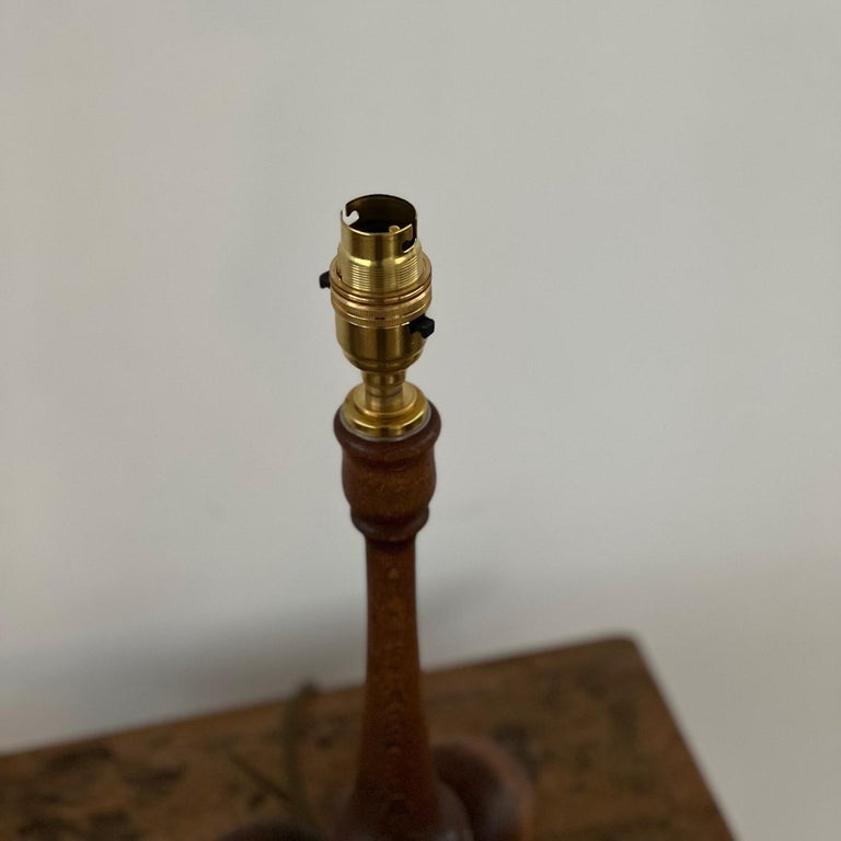 English Art Deco Geometric Wooden Table Lamp For Sale at 1stDibs