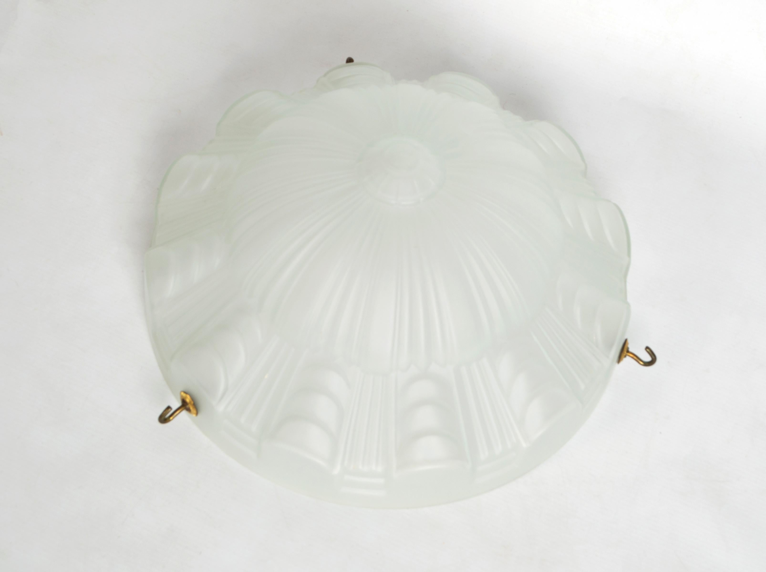 English Art Deco Glass Plafonnier Pendant Shade C.1920 For Sale 1