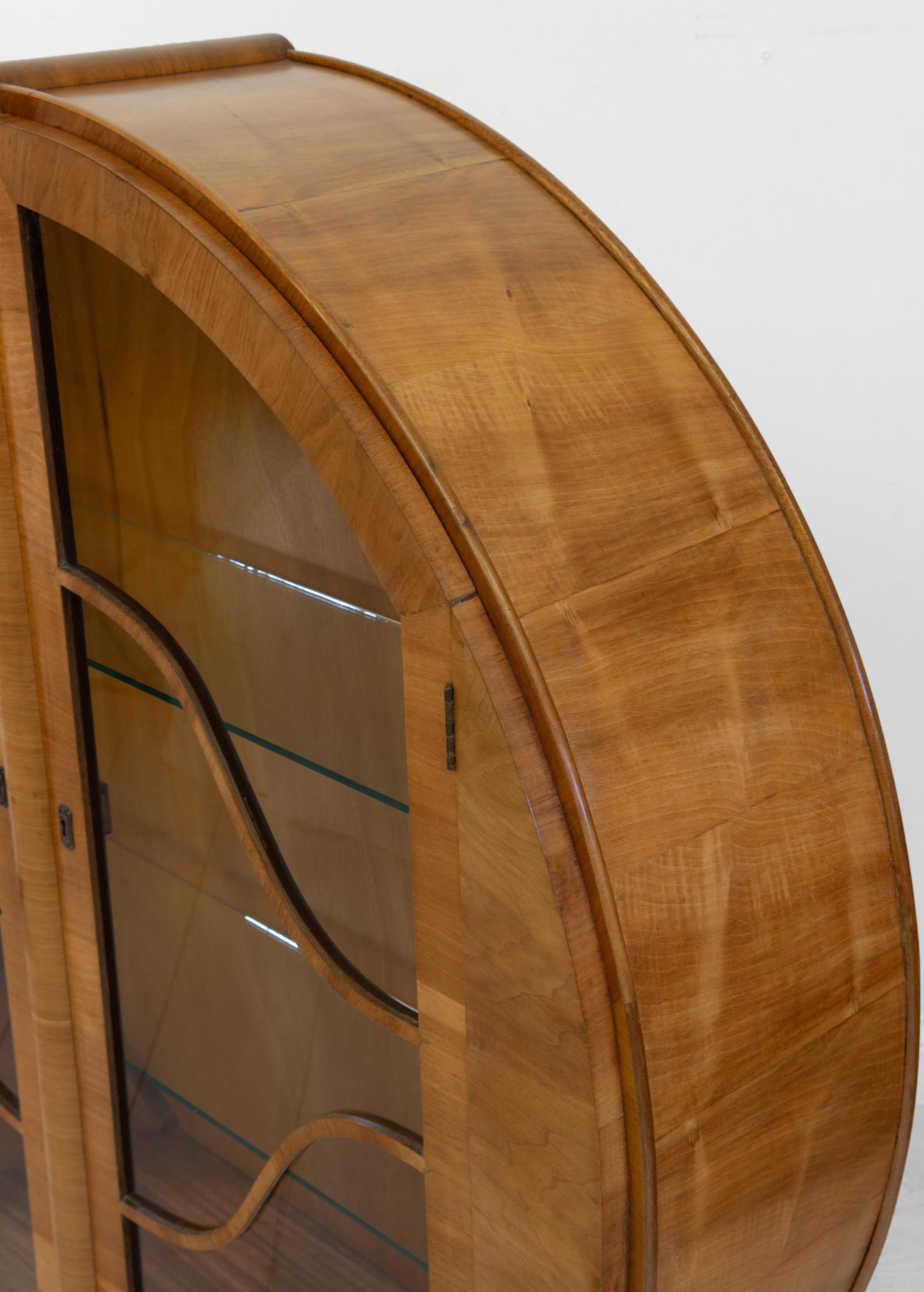 20th Century English Art Deco Golden Walnut Circular Display Cabinet Circa 1930s