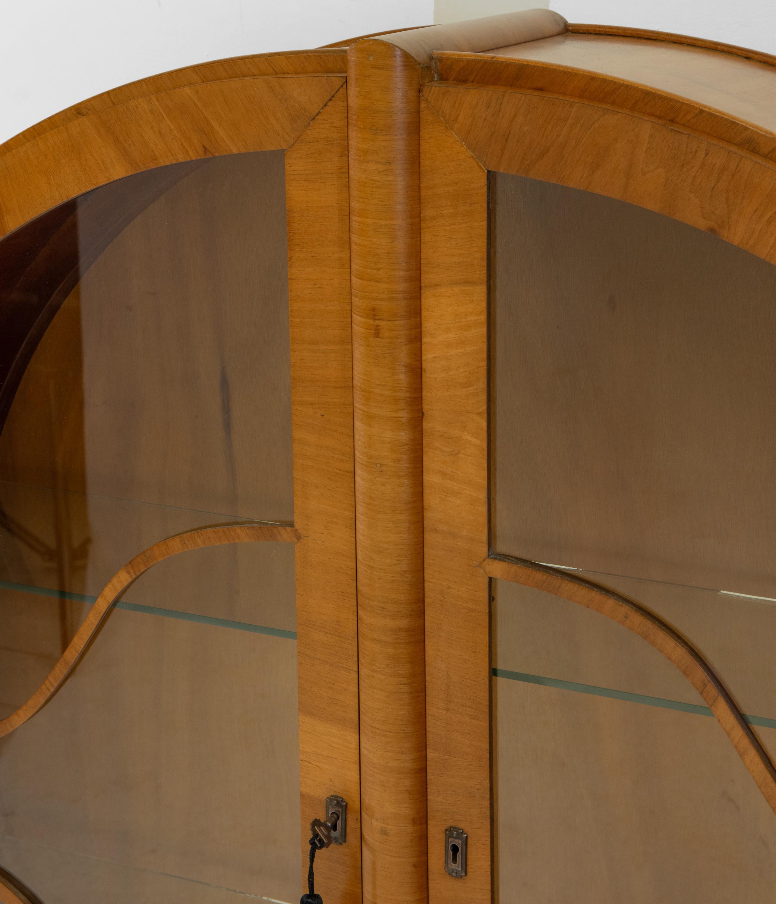 English Art Deco Golden Walnut Circular Display Cabinet Circa 1930s 2