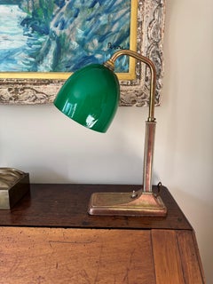 English Art deco green bankers lamp
