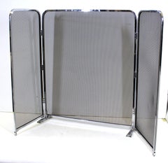 English Art Deco Hinged Fire Screen in Nickeled Brass