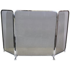 English Art Deco Hinged Fire Screen in Nickeled Brass
