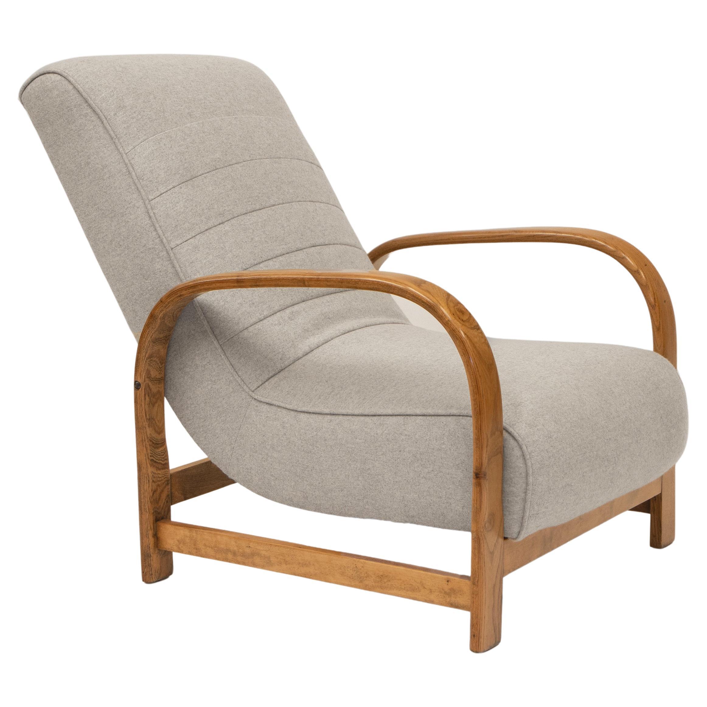 English Art Deco Lounge Chair Armchair Bute Light Grey Wool Fabric