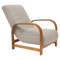 Antique English Art Deco Lounge Chair Armchair Bute Light Grey Wool Fabric