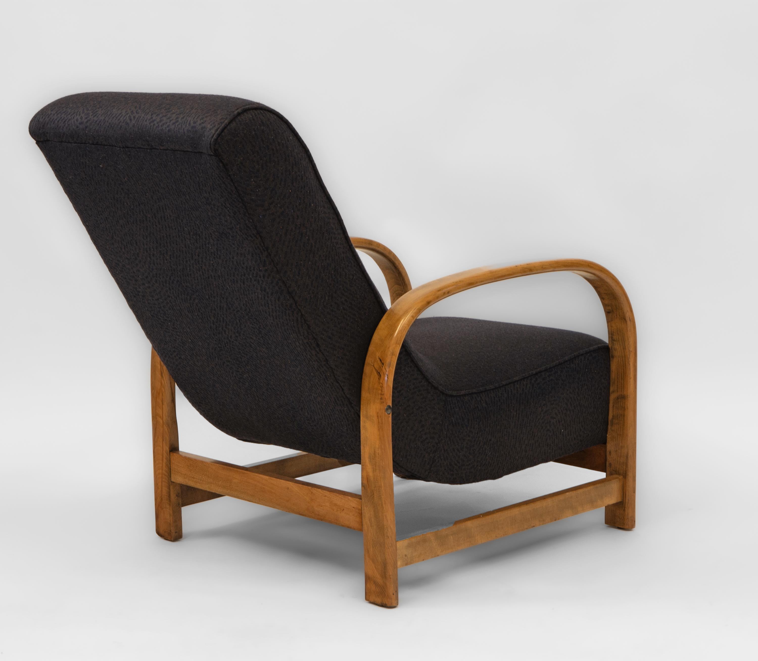 20th Century English Art Deco Lounge Chair Armchair Jacquard Wool /Silk Fabric For Sale