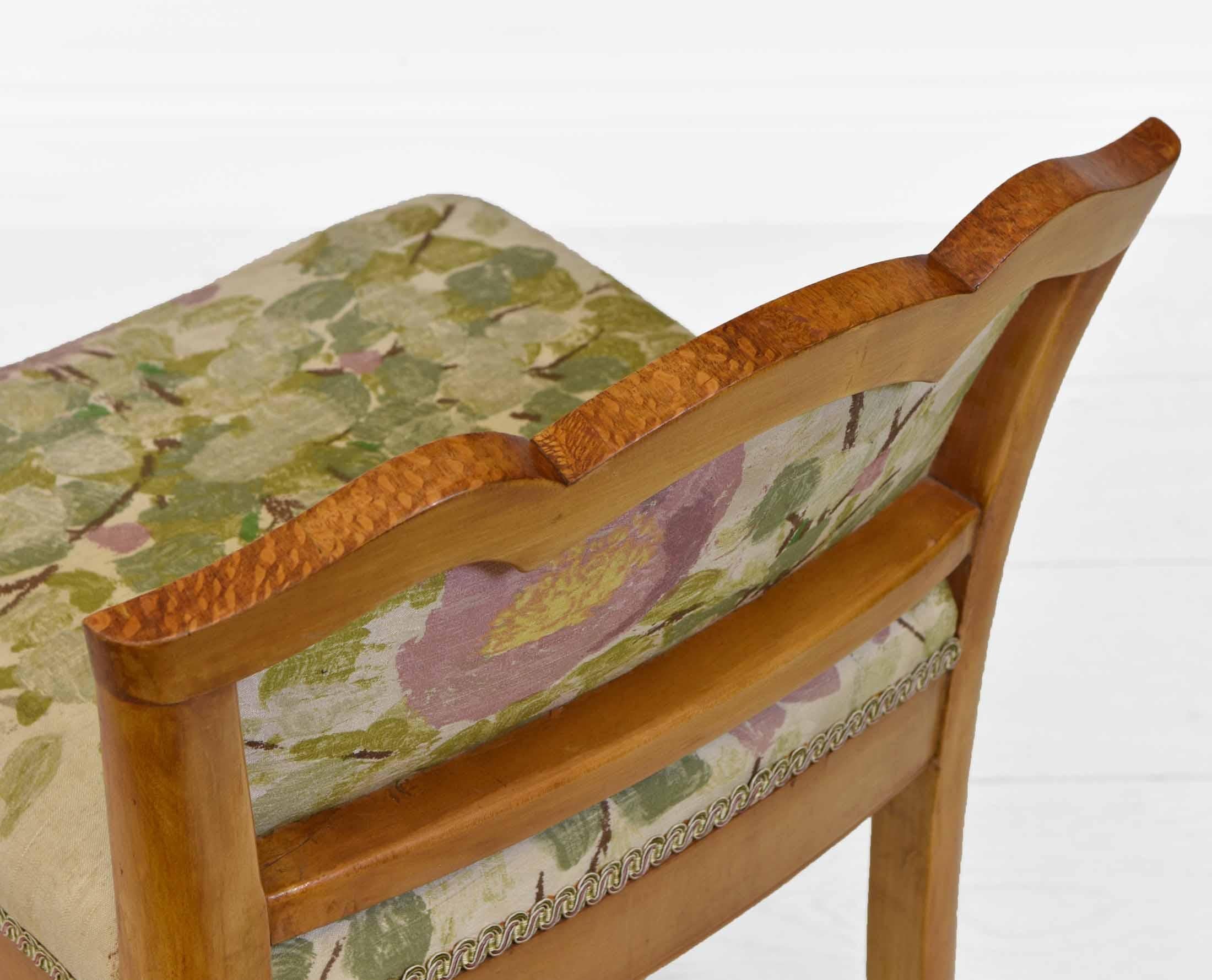 English Art Deco Maple Vanity Stool Seat with the Original 1930s Fabric 5
