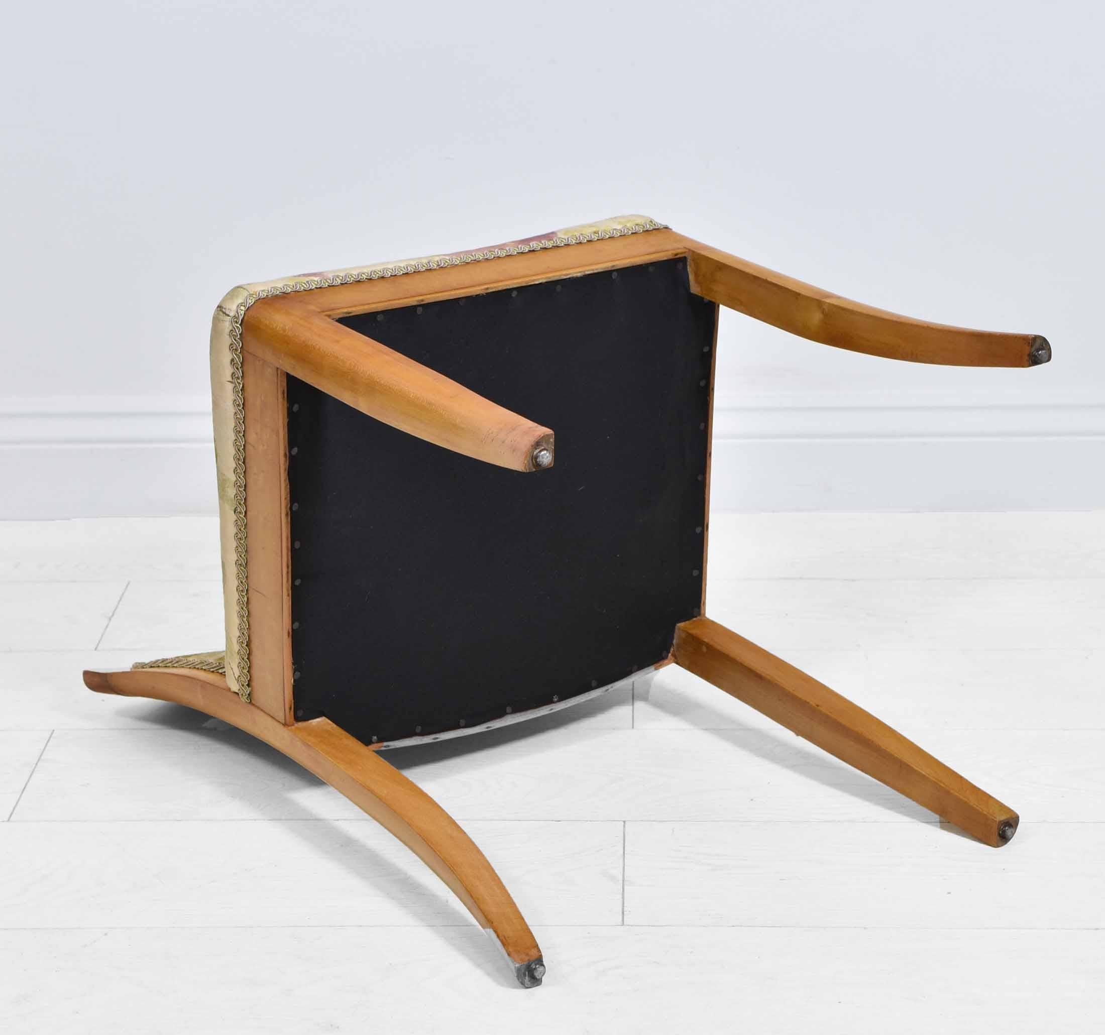 English Art Deco Maple Vanity Stool Seat with the Original 1930s Fabric 6