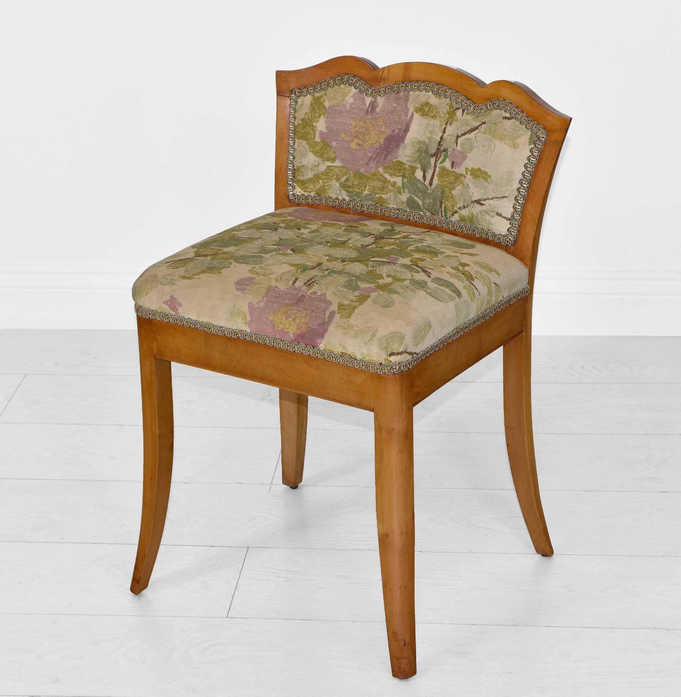 Upholstery English Art Deco Maple Vanity Stool Seat with the Original 1930s Fabric