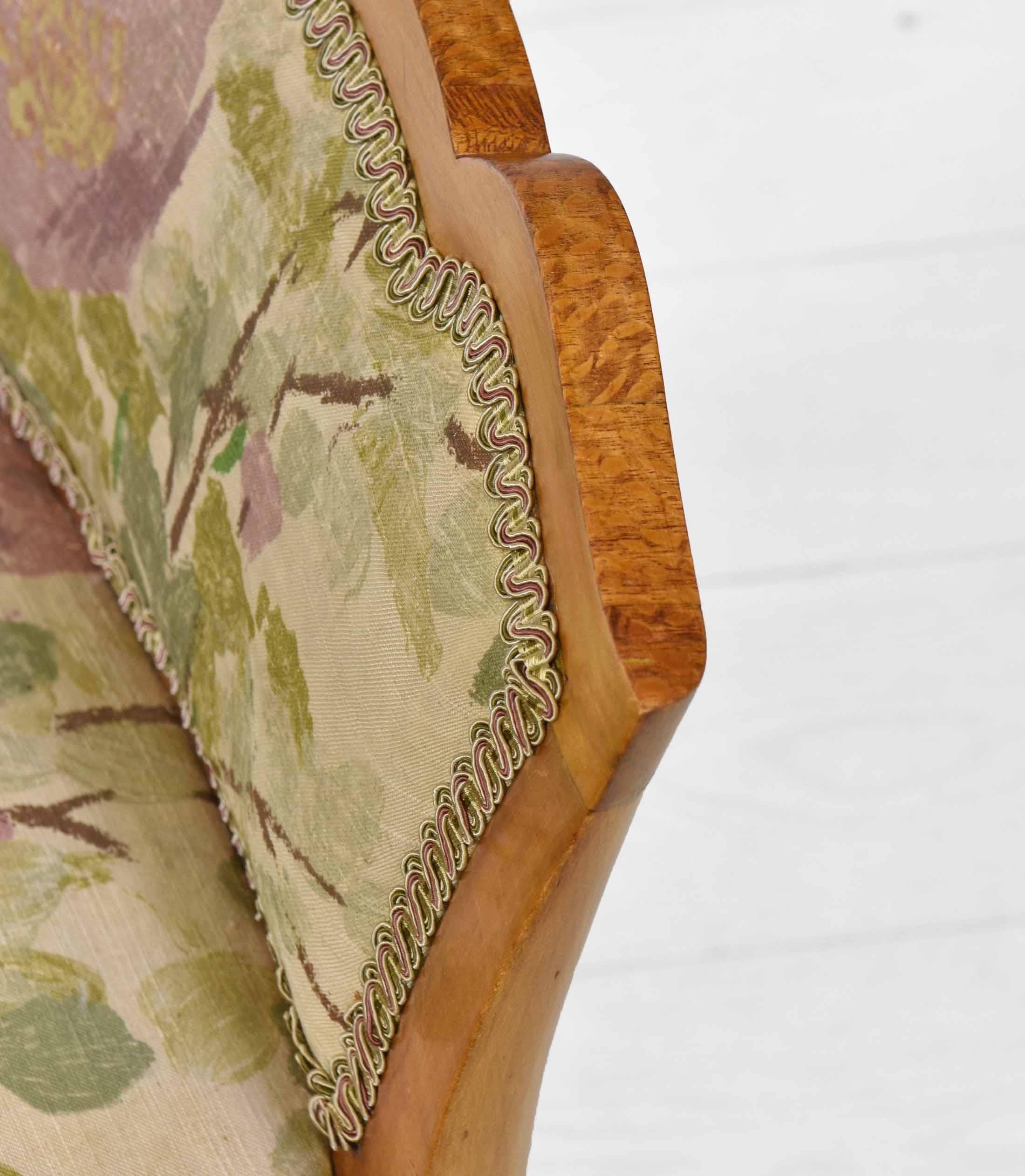English Art Deco Maple Vanity Stool Seat with the Original 1930s Fabric 2