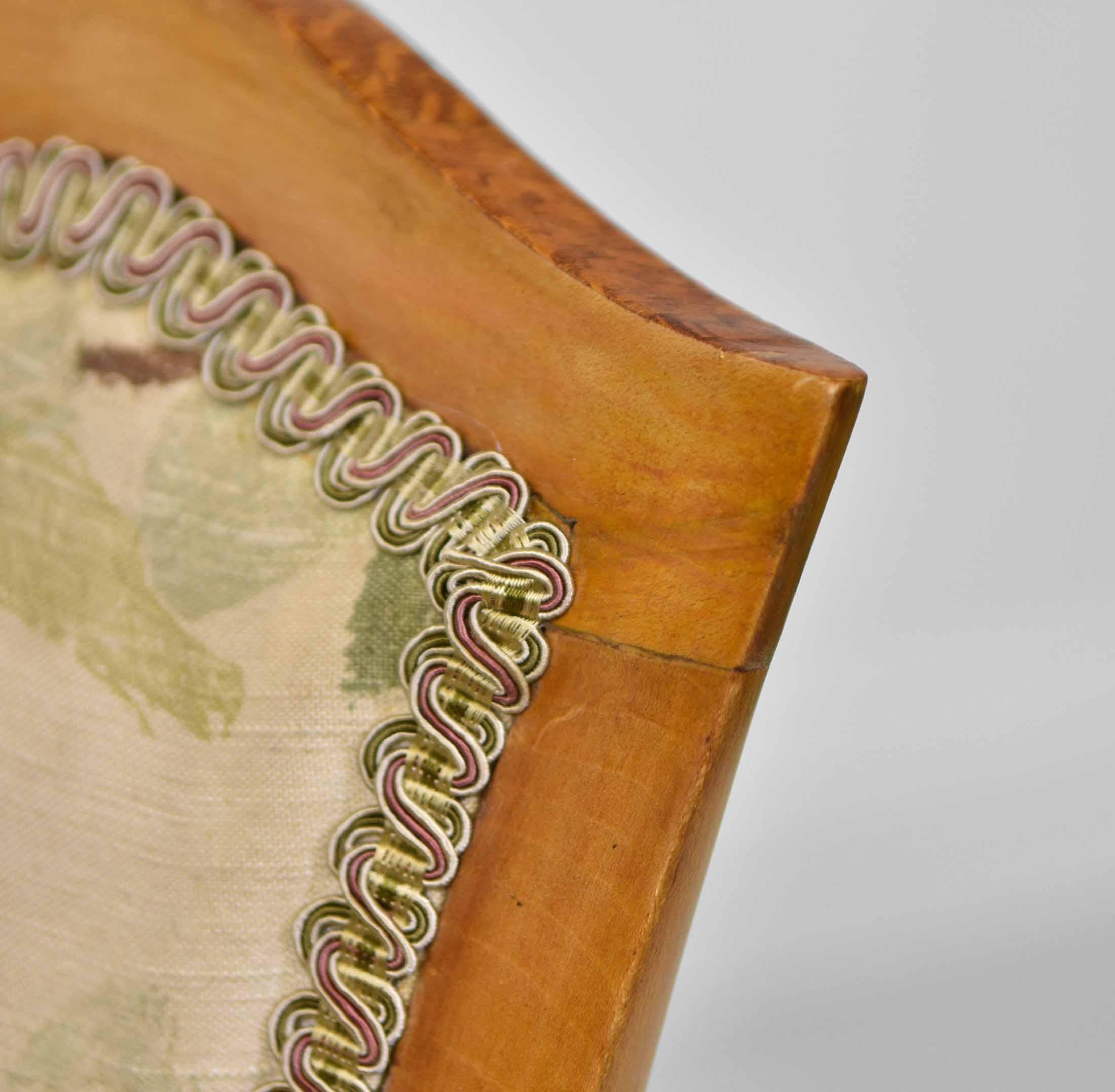 English Art Deco Maple Vanity Stool Seat with the Original 1930s Fabric 3