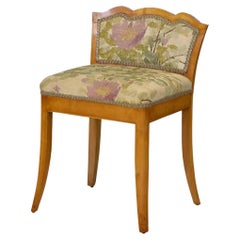 English Art Deco Maple Vanity Stool Seat with the Original 1930s Fabric